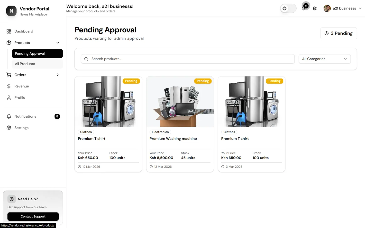 Vendor Dashboard screenshot 2